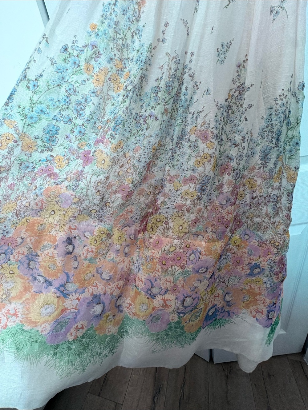 NWOT Zimmermann Ivory Floral Tie-Strap Maxi Dress with Pastel Border AUS4-US12 - Picture 6 of 9